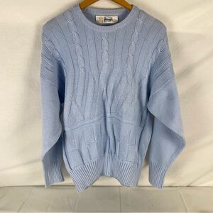 Vintage Pringle 100% cable knit cotton crewneck Sweater medium blue Scotland